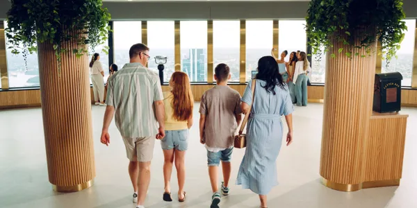 Family walking into the observation deck