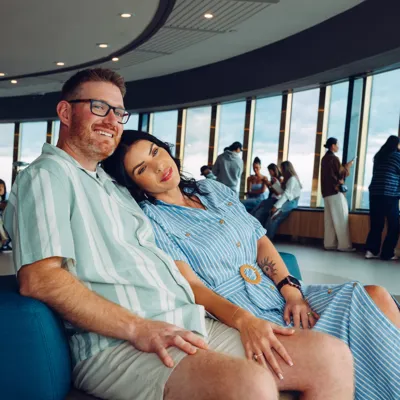 Couple relaxing on the sofas at the Observation Deck