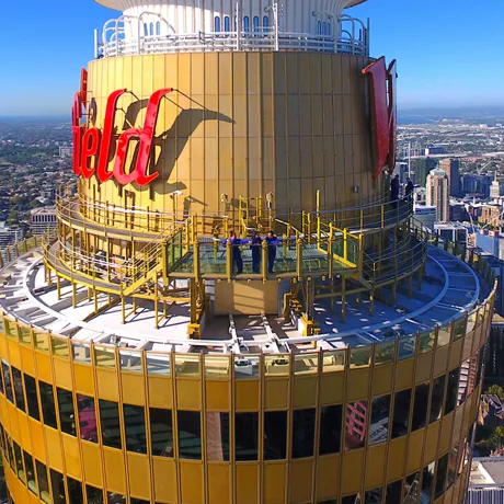 Drone shot of people on SKYWALK
