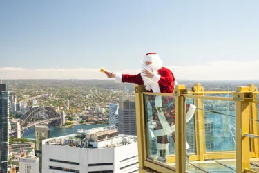 Santa High Above Sydney On SKYWALK At The Sydney Tower Eye