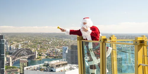 Santa High Above Sydney On SKYWALK At The Sydney Tower Eye