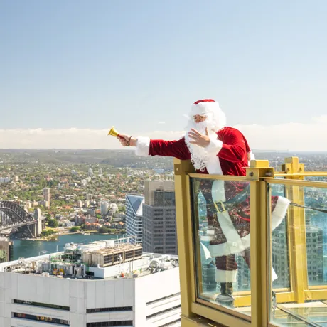 Santa High Above Sydney On SKYWALK At The Sydney Tower Eye