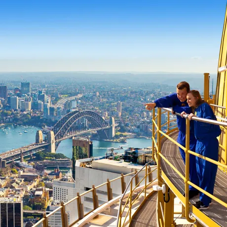 People on SKYWALK tour pointing