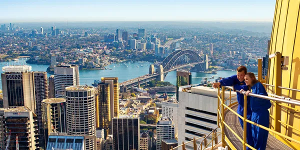 People on SKYWALK tour point at view 