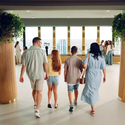 Family walking into the observation deck